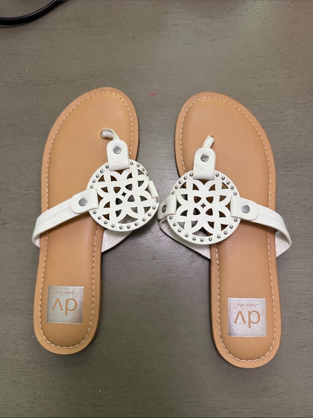 Dolce Vita White Leather Medallion Toe-Post Sandals